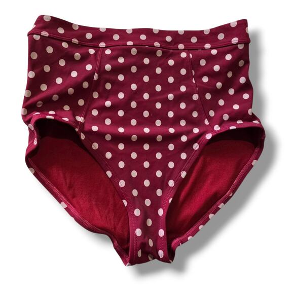 Adore Me Women’s High Waisted Polka Dot Bikini Bottoms – Burgundy, Medium - Picture 1 of 6